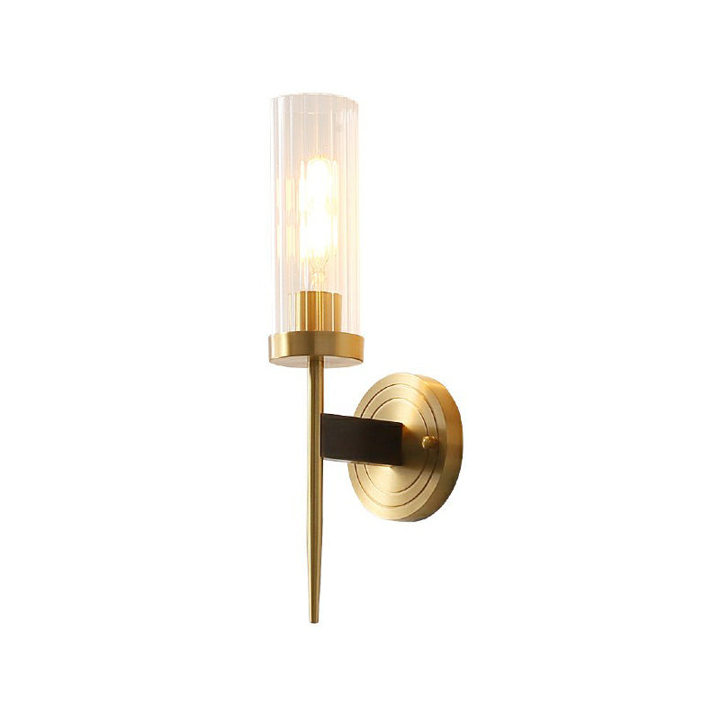 Modern Glass Tube Wall Sconce With Prismatic Design & Brass Finish For Living Room