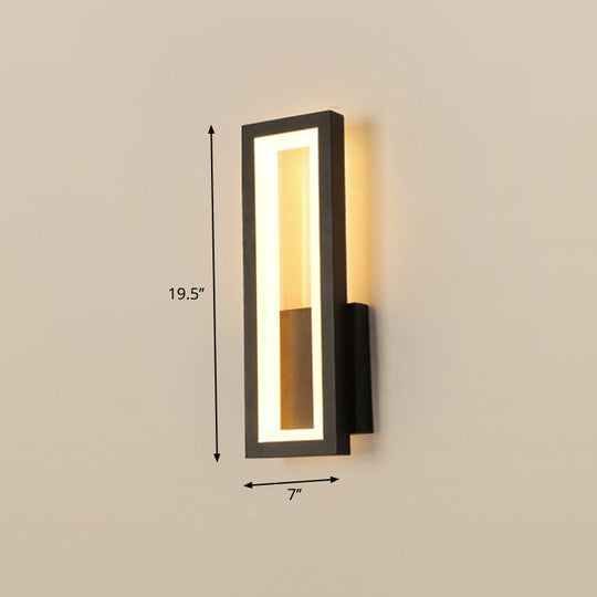 Sleek Rectangle Led Wall Sconce Minimalist Metal Foyer Mount Light Black / 7 Warm
