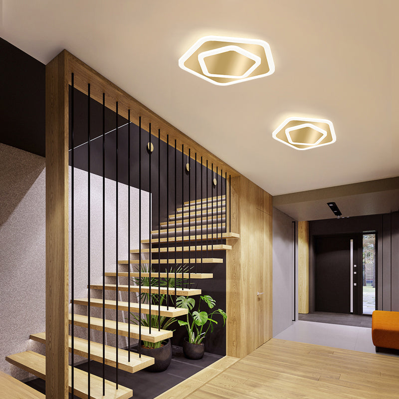 Modern Golden Geometric Flushmount Ceiling Light With Acrylic Led For Stairs Gold / Warm Pentagon