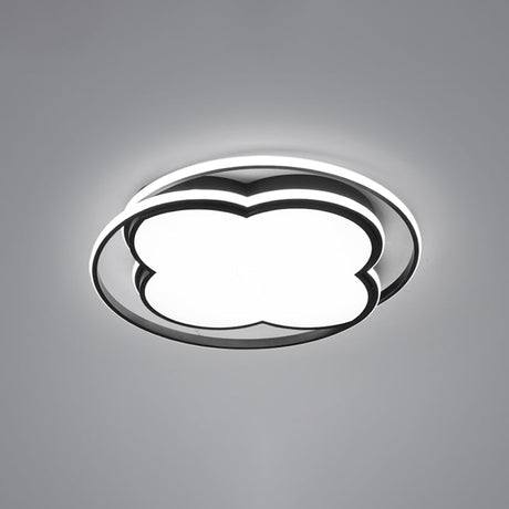 Modern Black Floral Led Ceiling Lamp For Minimalistic Bedroom Lighting / 16.5