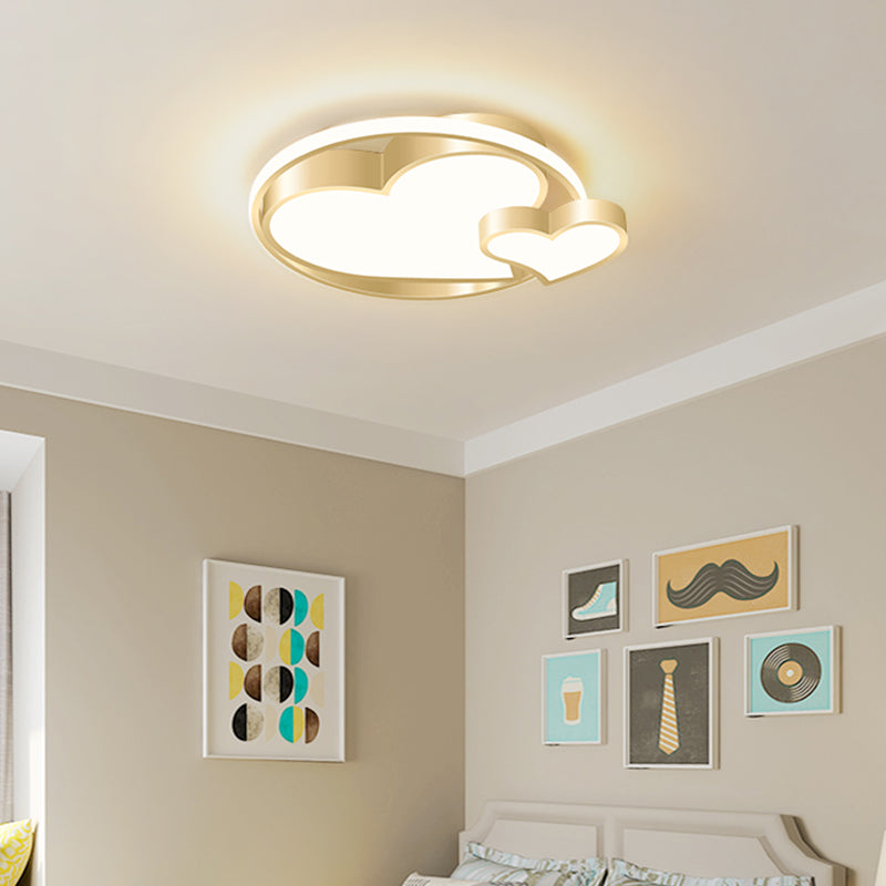 Golden Metal Flush Mount Ceiling Light With Double Heart Design For Modern Bedroom Lighting Gold /