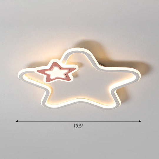 Kids Cartoon Star Led Ceiling Light Fixture - Acrylic Flushmount For Bedroom Pink / Warm
