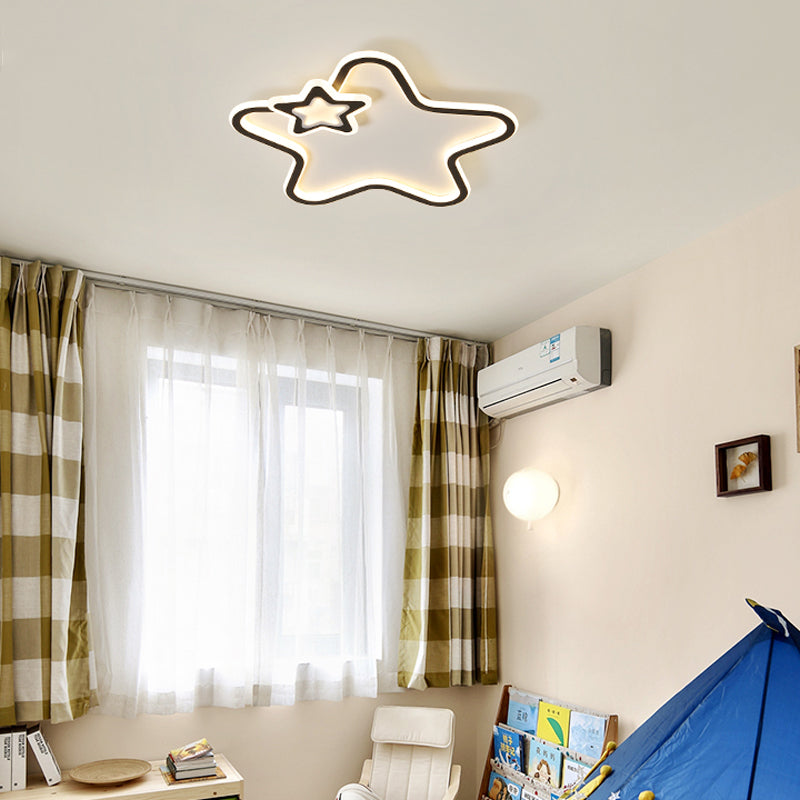 Kids Cartoon Star Led Ceiling Light Fixture - Acrylic Flushmount For Bedroom Black / Warm