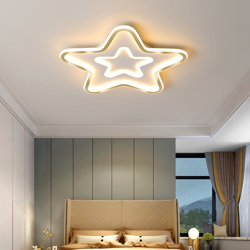 Simplistic Acrylic Star Led Flush Mount Lamp With Gold Finish - Ideal Ceiling Light For Childs Room