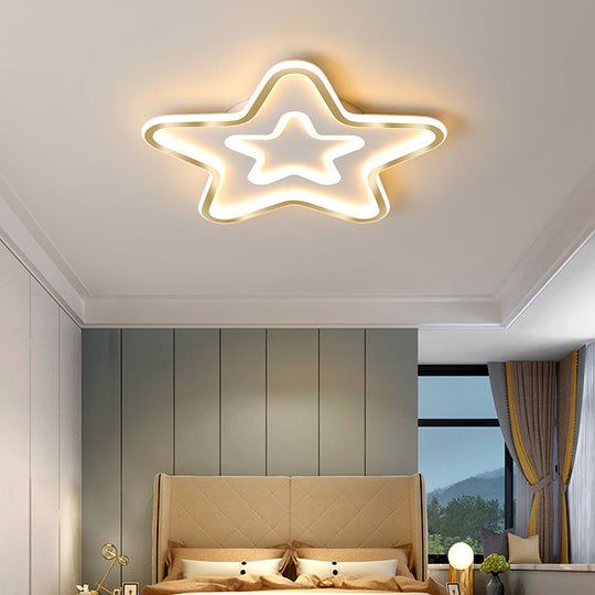 Simplistic Acrylic Star Led Flush Mount Lamp With Gold Finish - Ideal Ceiling Light For Childs Room