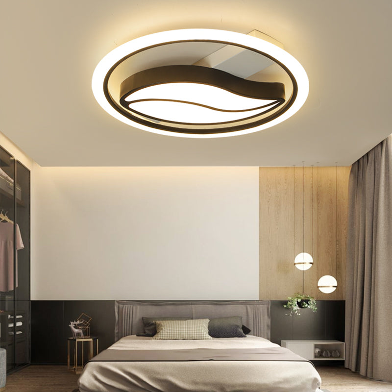 Minimalistic Led Flush Ceiling Light For Bedroom - Acrylic Loop Semi Mount Lighting Black / 16’