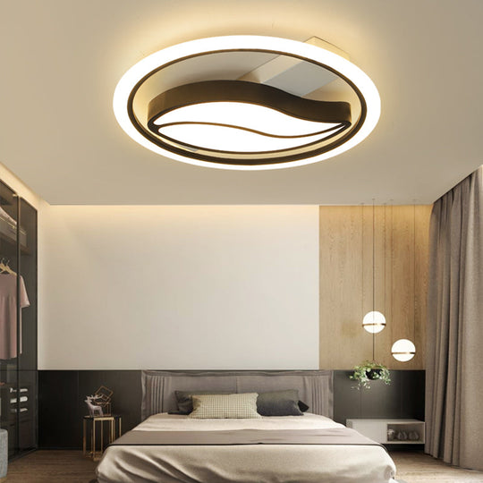 Minimalistic Led Flush Ceiling Light For Bedroom - Acrylic Loop Semi Mount Lighting Black / 16’