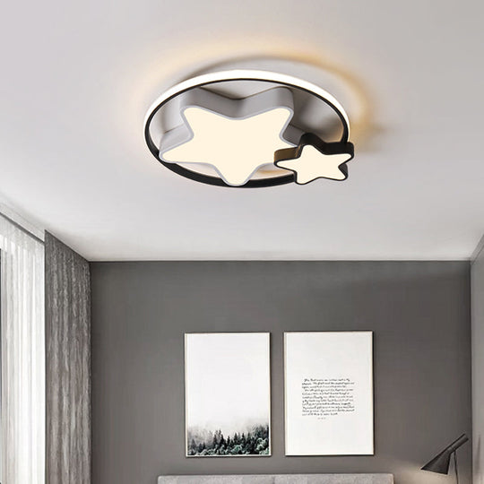 Kids Bedroom Led Star Ceiling Light In Black And White Acrylic Flush Mount Black - White / 18’