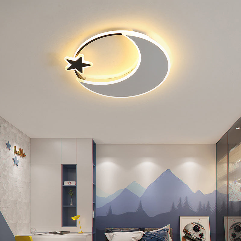 Kids’ Led Moon And Star Ceiling Light Fixture - Acrylic Black - White Flush Mount For Bedroom /