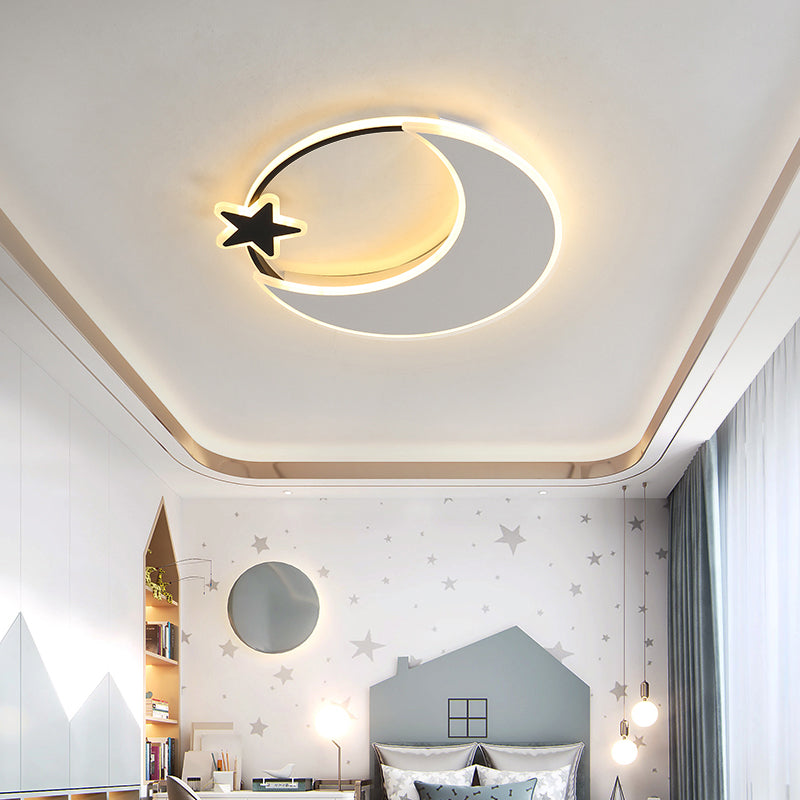 Kids’ Led Moon And Star Ceiling Light Fixture - Acrylic Black - White Flush Mount For Bedroom