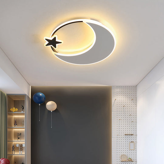 Kids’ Led Moon And Star Ceiling Light Fixture - Acrylic Black - White Flush Mount For Bedroom