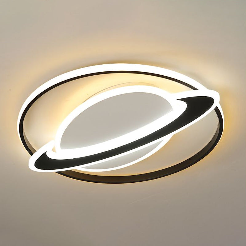 Planet Kids Bedroom Flushmount Lighting Black Led Ceiling Light / 16.5’ Remote Control Stepless