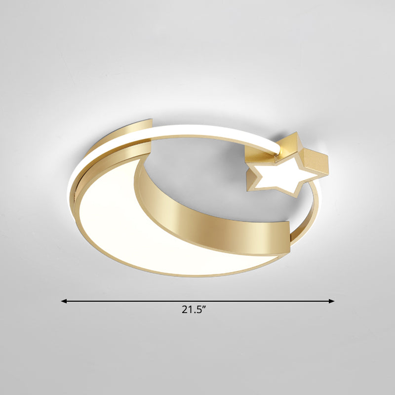 Golden Moon And Star Led Flush Mount: Nordic Acrylic Ceiling Light For Nursery Gold / 21.5 White