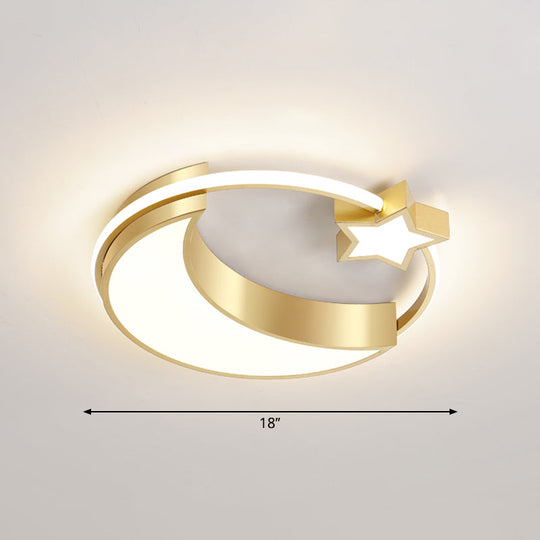 Golden Moon And Star Led Flush Mount: Nordic Acrylic Ceiling Light For Nursery Gold / 18 Remote