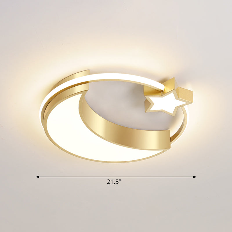 Golden Moon And Star Led Flush Mount: Nordic Acrylic Ceiling Light For Nursery Gold / 21.5’ Warm