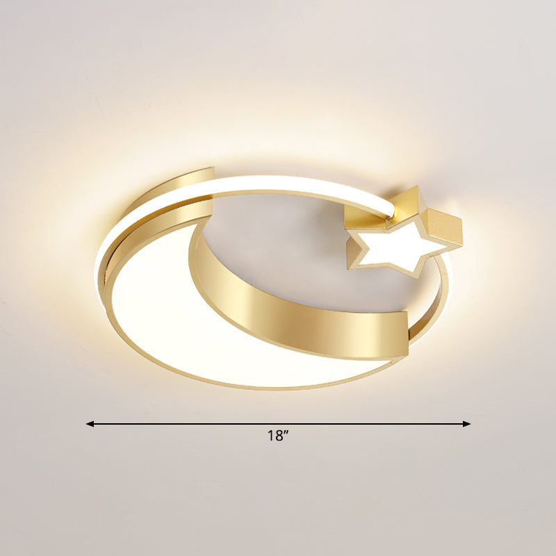 Golden Moon And Star Led Flush Mount: Nordic Acrylic Ceiling Light For Nursery Gold / 18’ Warm