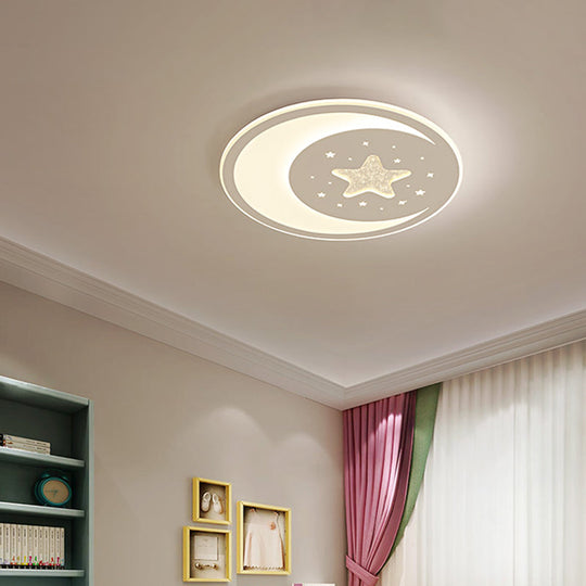 Nursery Ceiling Light: Starry Moon Night Led Flush Mount Fixture White / 17’ Remote Control
