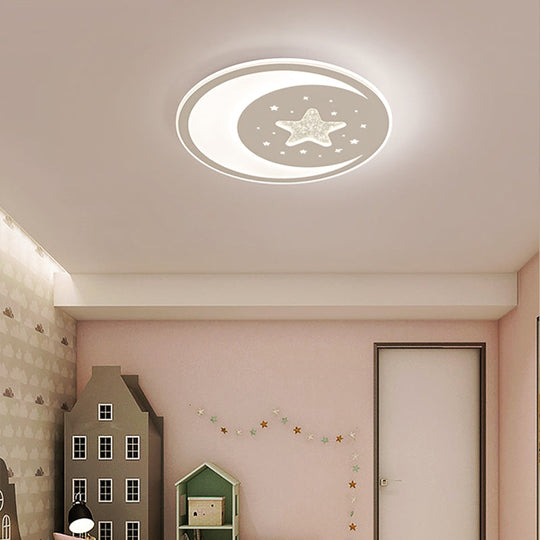Nursery Ceiling Light: Starry Moon Night Led Flush Mount Fixture White / 17’ Inner Warm Outer