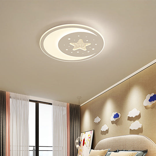 Nursery Ceiling Light: Starry Moon Night Led Flush Mount Fixture White / 17 Warm