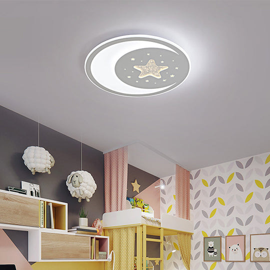 Nursery Ceiling Light: Starry Moon Night Led Flush Mount Fixture White / 17