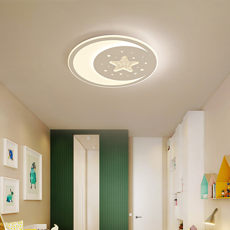 Nursery Ceiling Light: Starry Moon Night Led Flush Mount Fixture