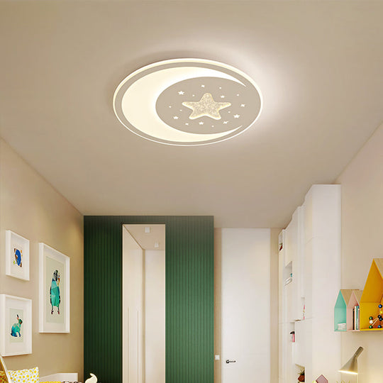 Nursery Ceiling Light: Starry Moon Night Led Flush Mount Fixture