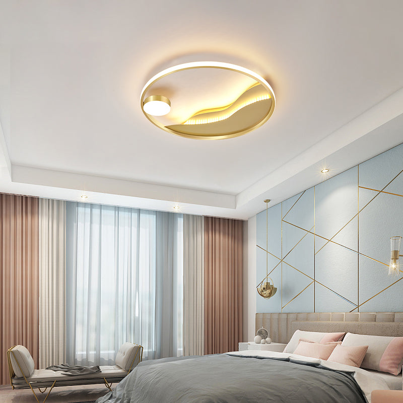 Gold Metal Flush Mount Led Ceiling Light For Minimalistic Abstract Bedroom Art / 19.5’ White