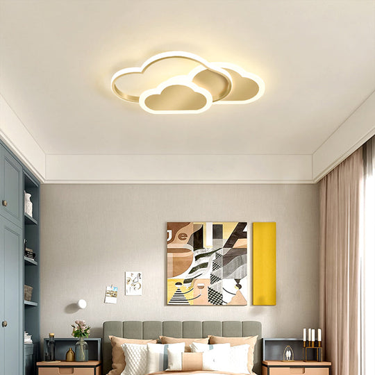 Cloudy Kids Led Bedroom Ceiling Light: Acrylic Flush Mount Fixture Gold / 16.5 Warm