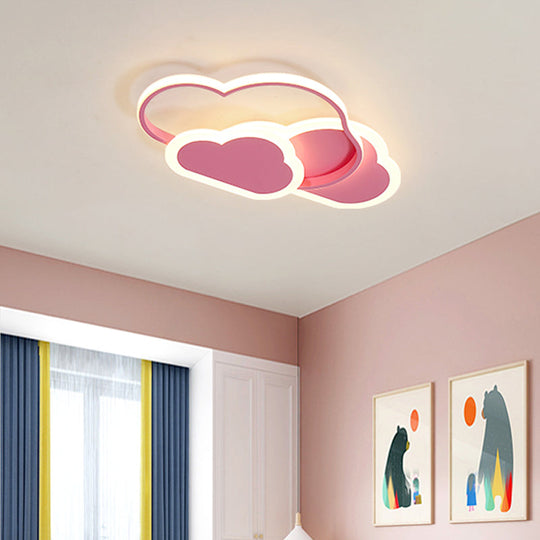 Cloudy Kids Led Bedroom Ceiling Light: Acrylic Flush Mount Fixture Pink / 16.5 Warm