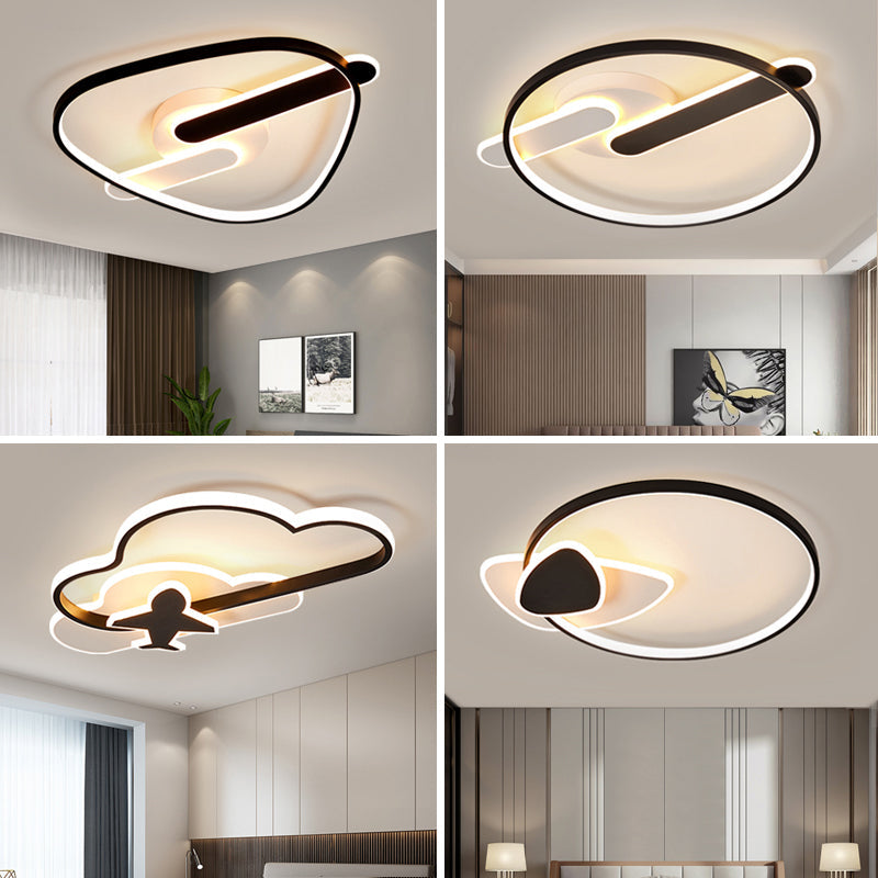 Modern Black - White Geometric Led Flush Ceiling Light For Bedroom