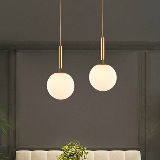 Simple Brass Pendant Light: White Glass 1-Head Ball Dining Room Pendulum Lighting