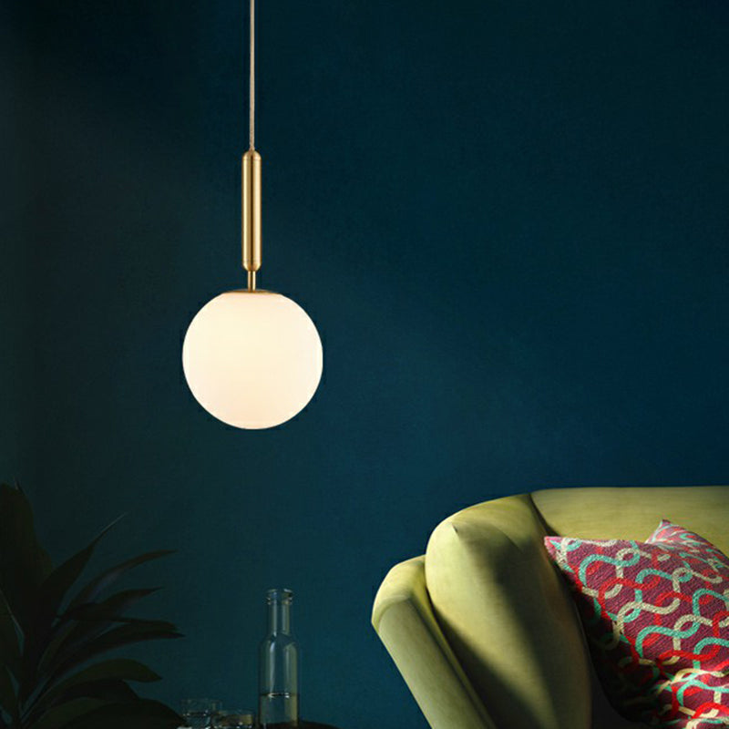 Brass Pendulum Pendant Light With White Glass Shade For Dining Room