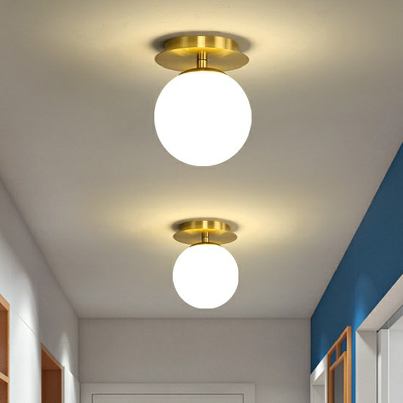 Postmodern Brass 1-Light Semi Flush Mount Ceiling Fixture With Glass Shade For Foyer
