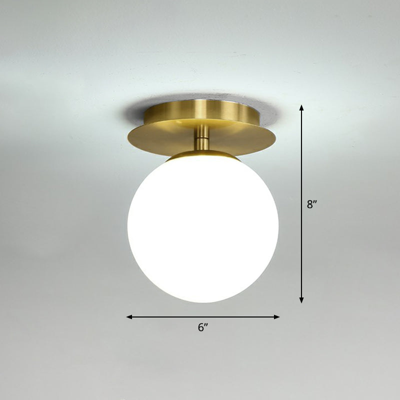Postmodern Brass 1 - Light Semi Flush Mount Ceiling Fixture With Glass Shade For Foyer White
