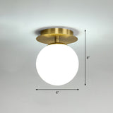 Postmodern Brass 1-Light Semi Flush Mount Ceiling Fixture With Glass Shade For Foyer White