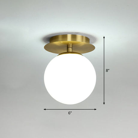 Postmodern Brass 1-Light Semi Flush Mount Ceiling Fixture With Glass Shade For Foyer White