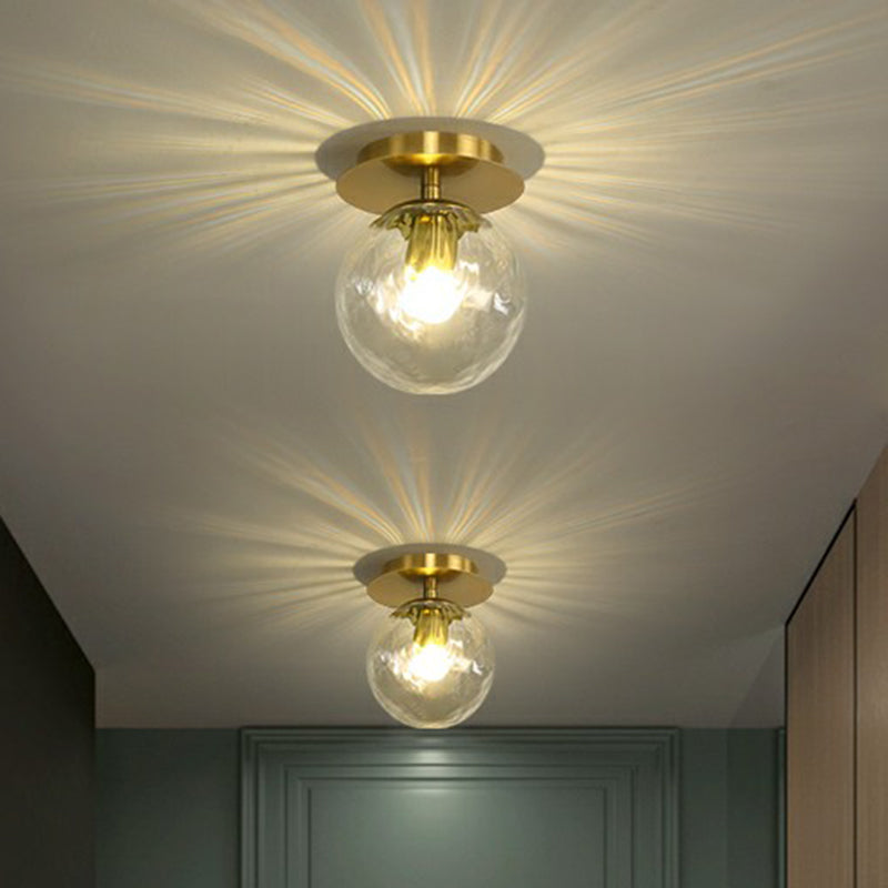 Postmodern Brass 1 - Light Semi Flush Mount Ceiling Fixture With Glass Shade For Foyer