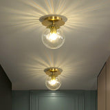 Postmodern Brass 1-Light Semi Flush Mount Ceiling Fixture With Glass Shade For Foyer