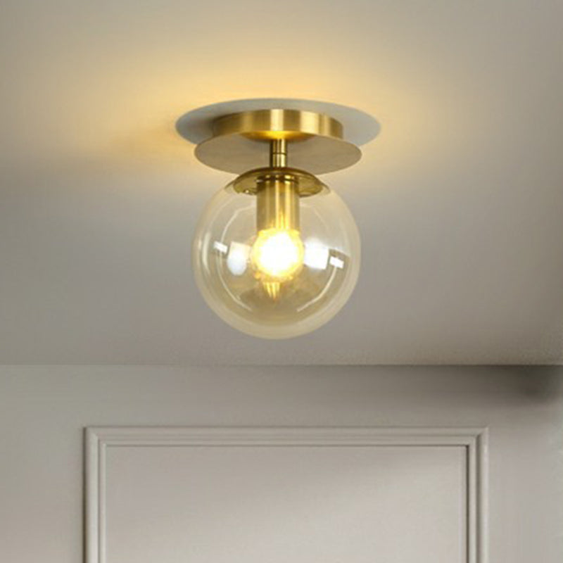 Postmodern Brass 1 - Light Semi Flush Mount Ceiling Fixture With Glass Shade For Foyer