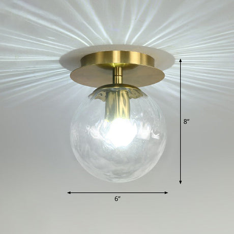 Postmodern Brass 1-Light Semi Flush Mount Ceiling Fixture With Glass Shade For Foyer Clear