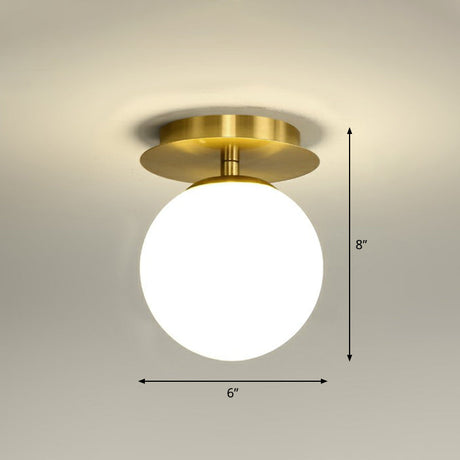 Postmodern Brass 1-Light Semi Flush Mount Ceiling Fixture With Glass Shade For Foyer