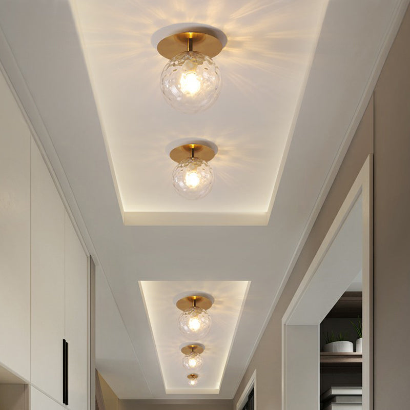 Postmodern Gold Semi Flush Mount Ceiling Light With Ball Clear Ripple Glass Shade - Single Balcony