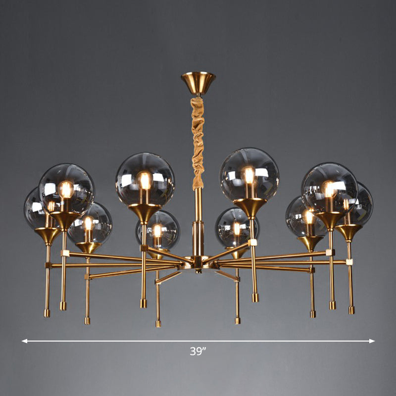 Ball Up Chandelier Glass Dining Room Light Fixture In Brass - Post-Modern Suspension 10 / Smoke Gray