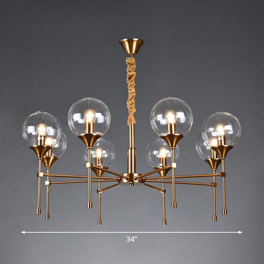 Ball Up Chandelier Glass Dining Room Light Fixture In Brass - Post-Modern Suspension 8 / Clear