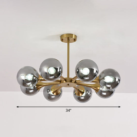 Postmodern Glass Sphere Chandelier With Brass Finish – Elegant Hanging Light Fixture For Bedrooms