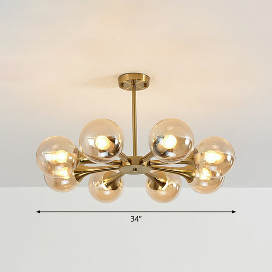 Postmodern Glass Sphere Chandelier With Brass Finish – Elegant Hanging Light Fixture For Bedrooms