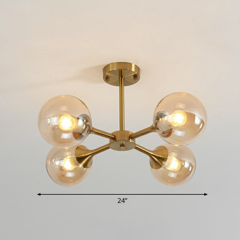 Postmodern Glass Sphere Chandelier With Brass Finish – Elegant Hanging Light Fixture For Bedrooms