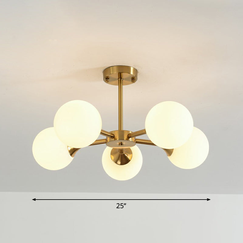 Postmodern Glass Sphere Chandelier With Brass Finish – Elegant Hanging Light Fixture For Bedrooms
