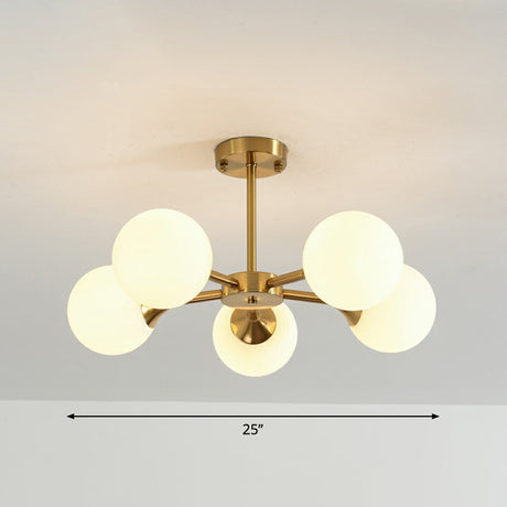 Postmodern Glass Sphere Chandelier With Brass Finish - Stylish Hanging Light For Bedrooms 5 / White
