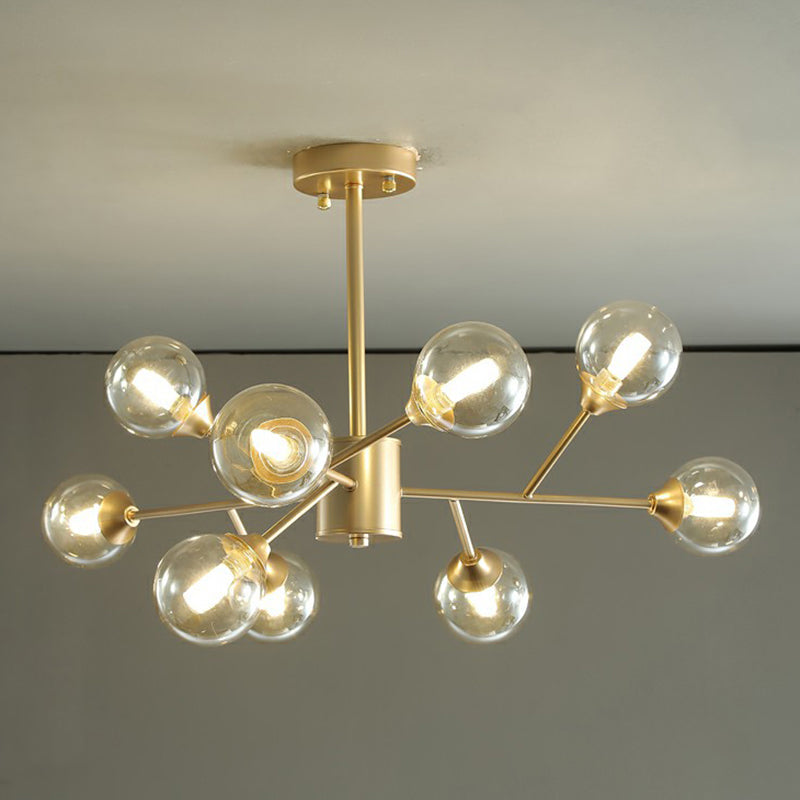 Contemporary Gold Branch Chandelier: Clear Glass Pendant Lamp For Bedroom Lighting